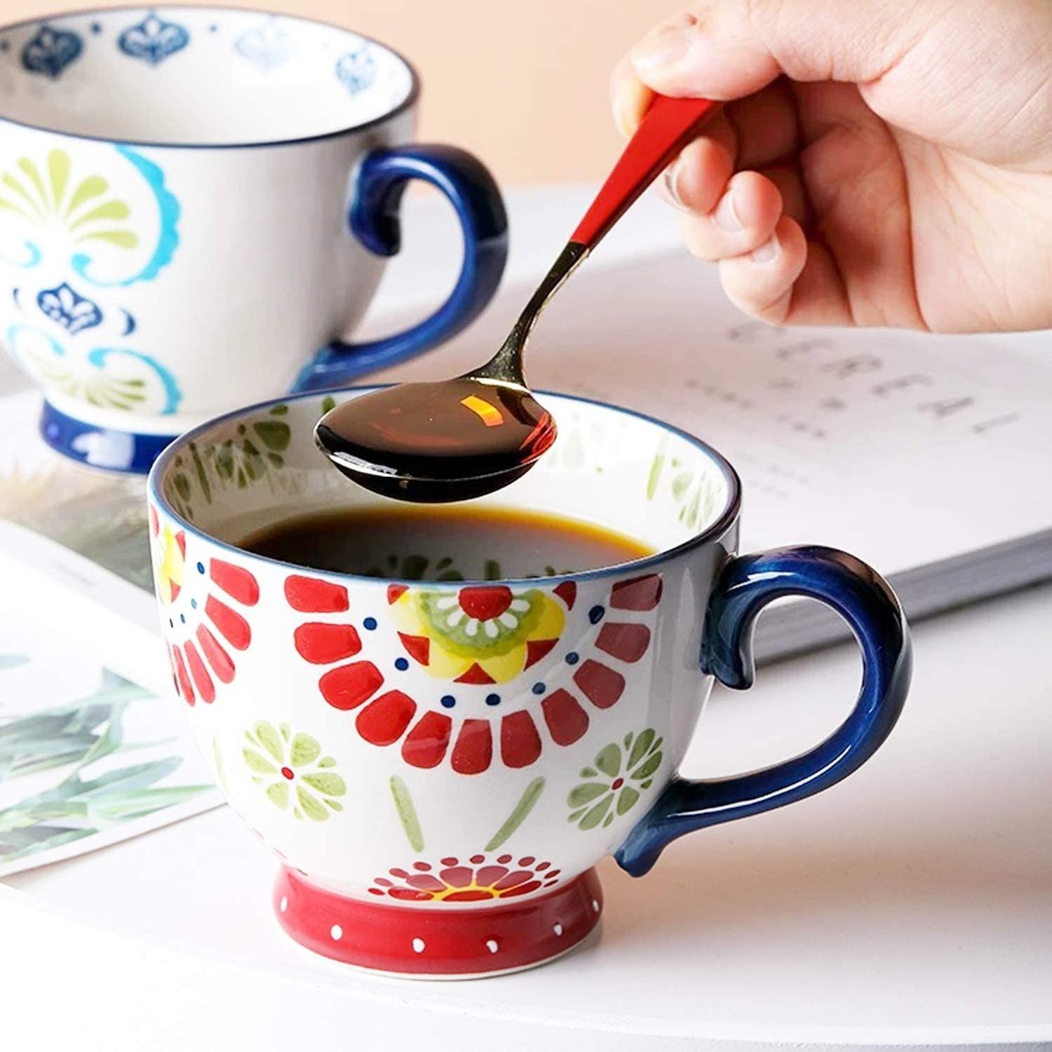 Colorful Flower Decal Glazed Elegant Party Gift Pottery Cup Ceramic Coffee Tea Mug