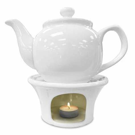 Classic Style Big White Porcelain Tea Pot with Warmer Set