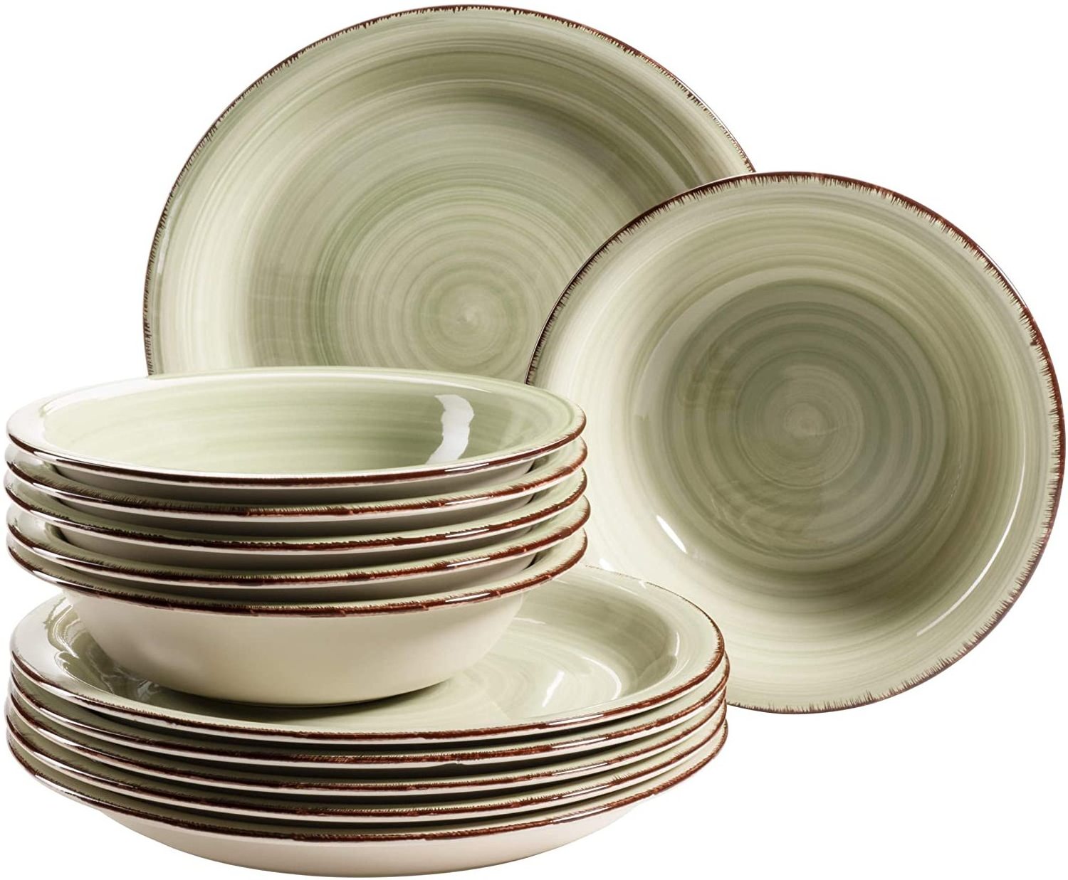 12-Piece Modern Vintage Hand-Painted Dinner Plate Ceramic Dinnerware Set