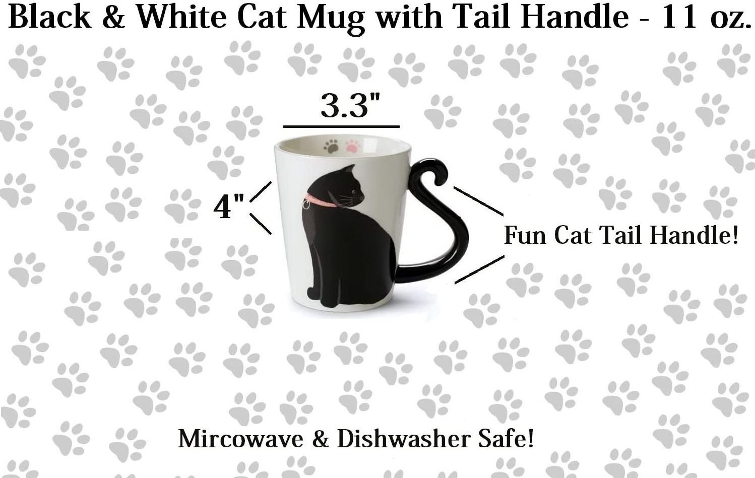 11oz Cute Ceramic Cat Mug Cup for Cat Lovers Tail Shaped Handle Present Mug