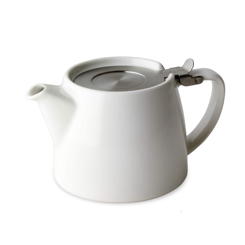 Grey Ceramic Porcelain Modern Chinese Mini Teapot with Stainless Steel Lid and Fine Infuser