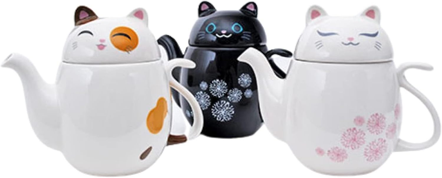 6 Inches 22 Oz Lucky Japanese Cute Cat Kitchen Oriental Kitchenware Ceramic Tea Pot with Infuser