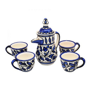 Armenian Retro Style Blue Teapot Tea Cups Ceramic Tea Set for Home Hotel Restaurant