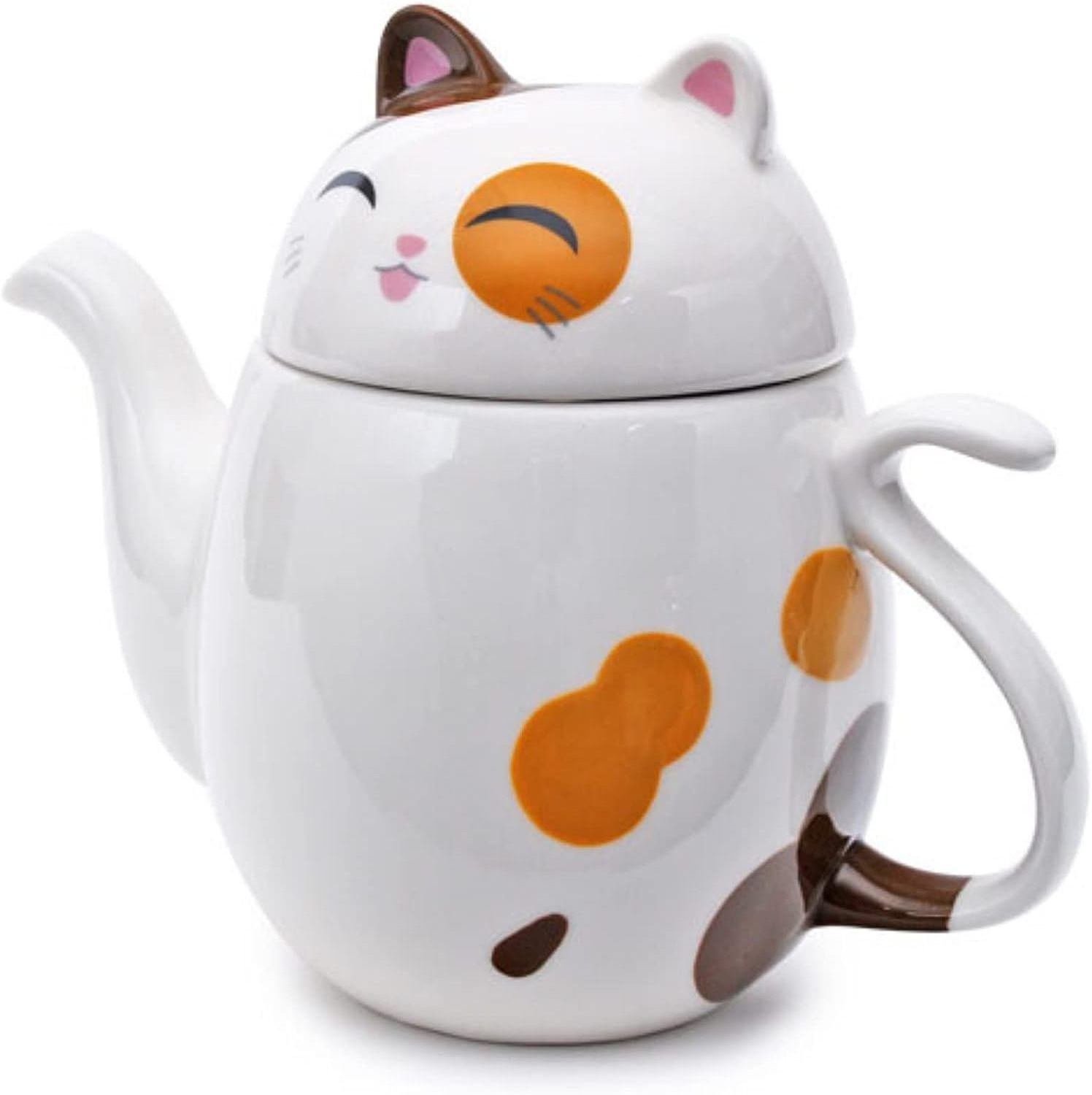 6 Inches 22 Oz Lucky Japanese Cute Cat Kitchen Oriental Kitchenware Ceramic Tea Pot with Infuser