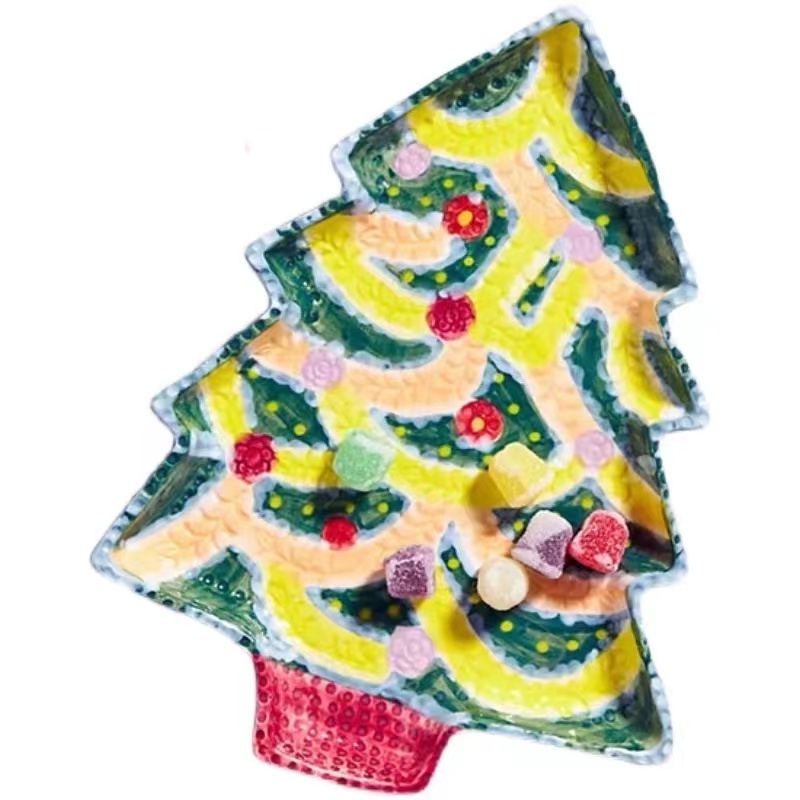 Handmade Household Bow Christmas Tree Ceramic Candy Plate Cake Plate for Wedding Event Decoration