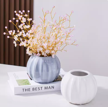 Modern Ceramic Pumpkin Shape Vase for Dry Flower Hydroponics Flower Pot Flower Vase for Home Room Office Party Wedding