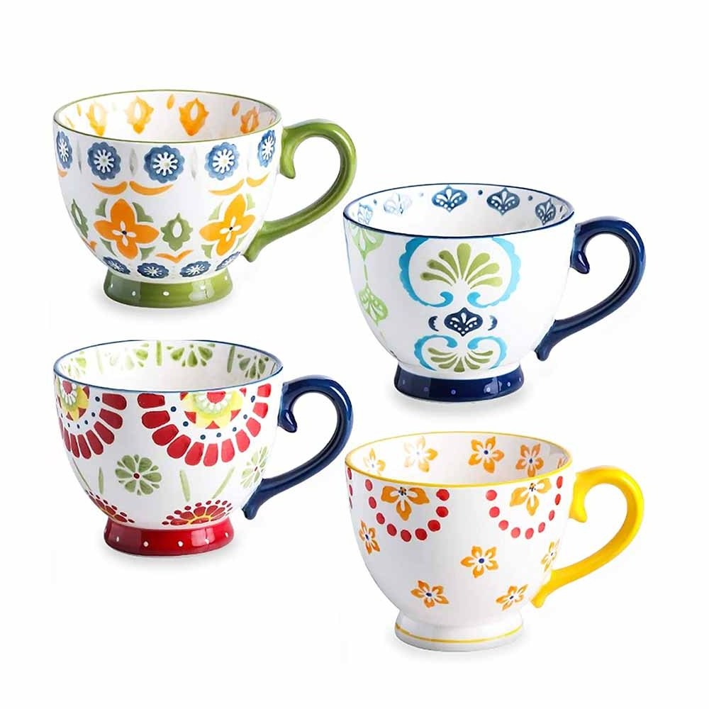 Colorful Flower Decal Glazed Elegant Party Gift Pottery Cup Ceramic Coffee Tea Mug