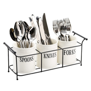 3Pcs Kitchen Cutlery Holder Set Ceramic Silverware Caddy Utensil Holder Flatware Caddy Cutlery Storage Organizer for Kitchen