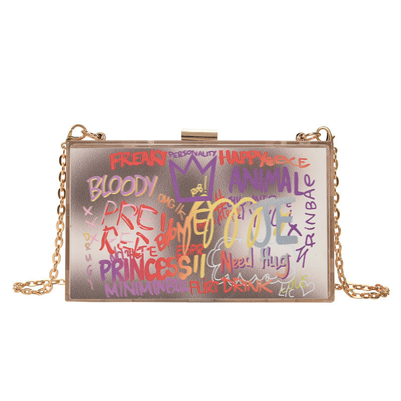 Wholesale Hot Sale 2022 Ladies Transparent Crossbody Jelly Box Purse Trendy Women's Graffiti Clear Acrylic Evening Clutch Bag