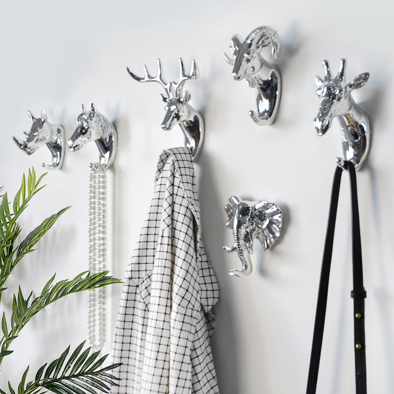 Fashion Deer Head Coat Hook Adhesive Hanger Resin Animal Pattern Decorative Wall Antler Key Rack Home Decoration Gifts 2022