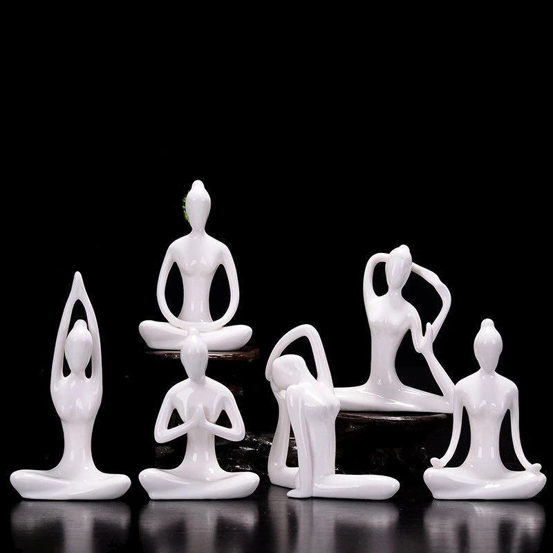 Black White Resin Meditation Yoga Pose Figurine Statues Ceramic Yoga Figure for Home Decoration