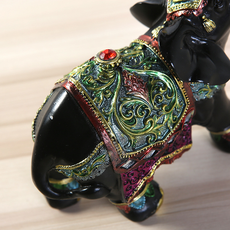 Thailand Creative Home Decor Collectible Figurine Statue Black Thai Elephant Resin Wealth Lucky Figurines