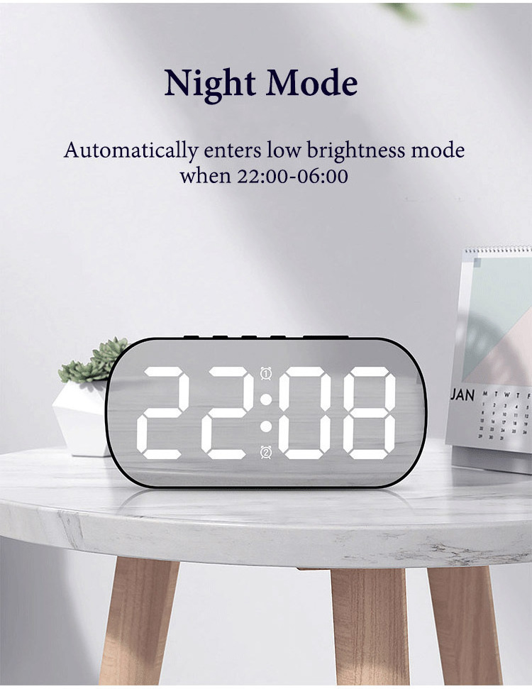 Rechargeable Digital Alarm Clock Snooze Night Mode Table Clock USB Temperature Time Display LED Clocks