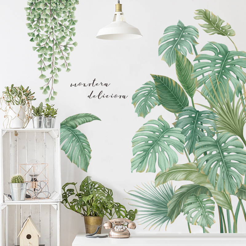 Tropical Rainforest Plant Wall Sticker Green Banana Bamboo Leaf Inkjet Wall Stickers Home Children's Room Interior Wall Stickers