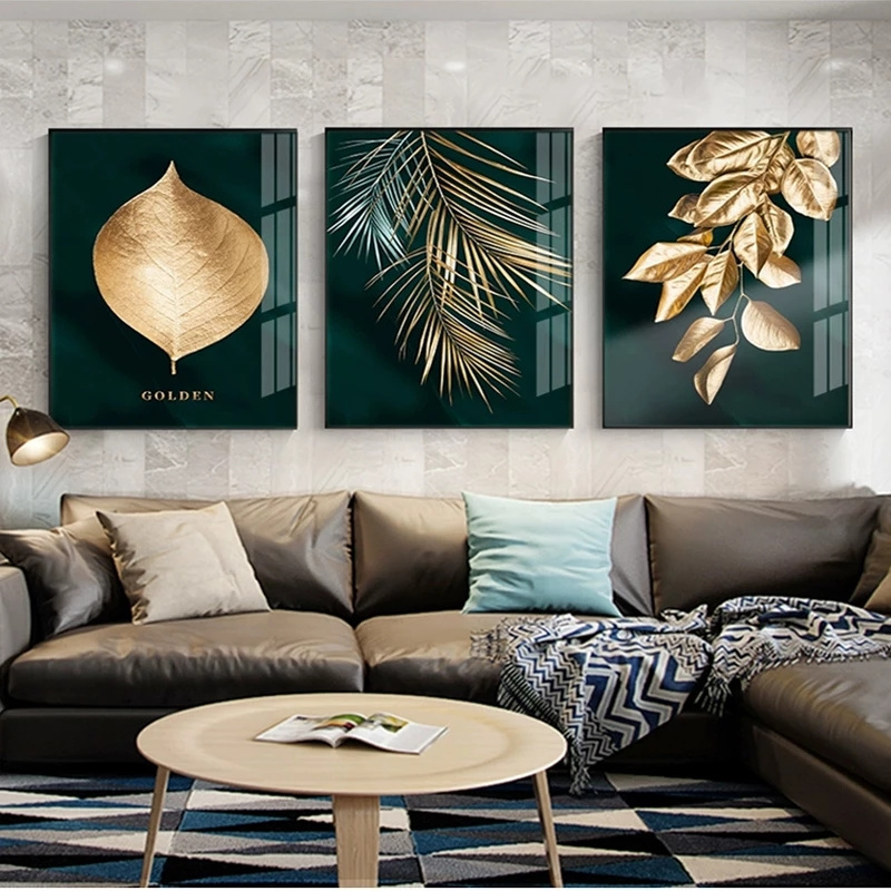 Gold Leaf Canvas Abstract Paintings Wall Art Posters and Prints Decorative Pictures for Living Room Nordic Cuadros Home Decor