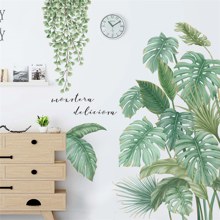 Tropical Rainforest Plant Wall Sticker Green Banana Bamboo Leaf Inkjet Wall Stickers Home Children's Room Interior Wall Stickers