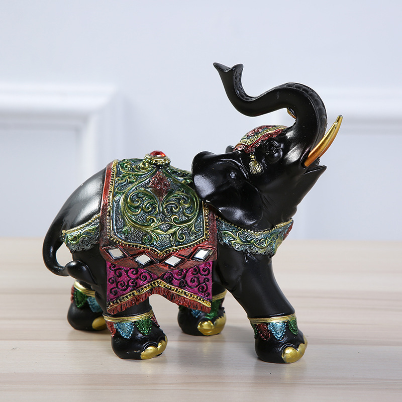 Thailand Creative Home Decor Collectible Figurine Statue Black Thai Elephant Resin Wealth Lucky Figurines