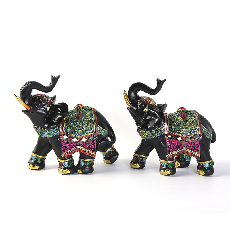 Thailand Creative Home Decor Collectible Figurine Statue Black Thai Elephant Resin Wealth Lucky Figurines