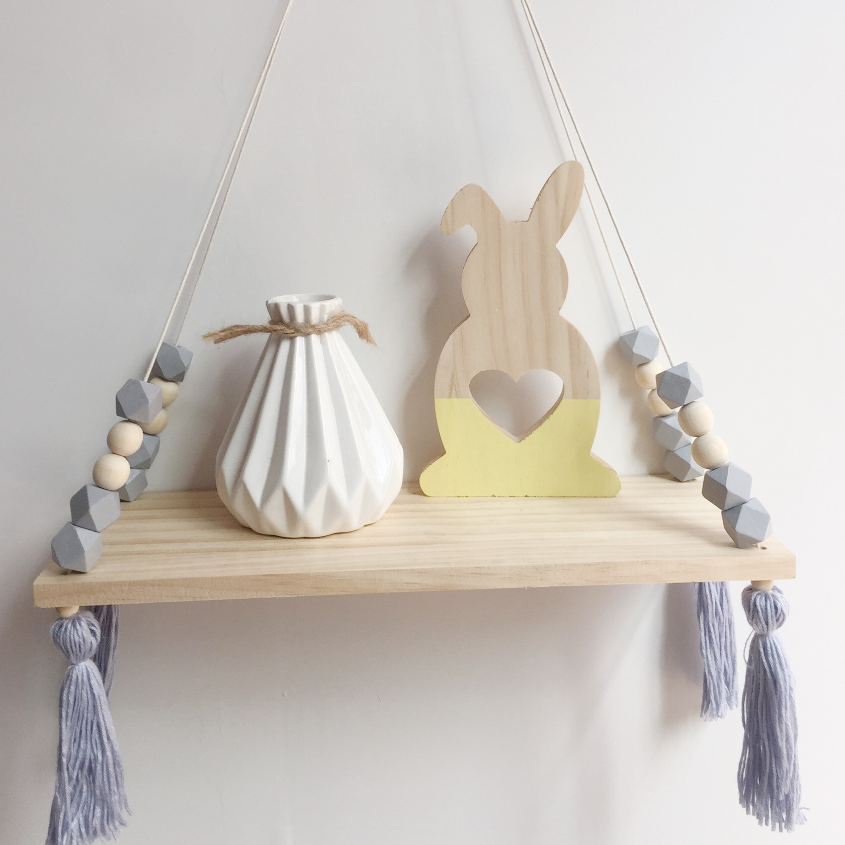 Nordic Wooden Storage Shelf Rack with Wooden Beads Wall Hanging Decor for Baby Kids Children Room Nursery Furnish  Decor