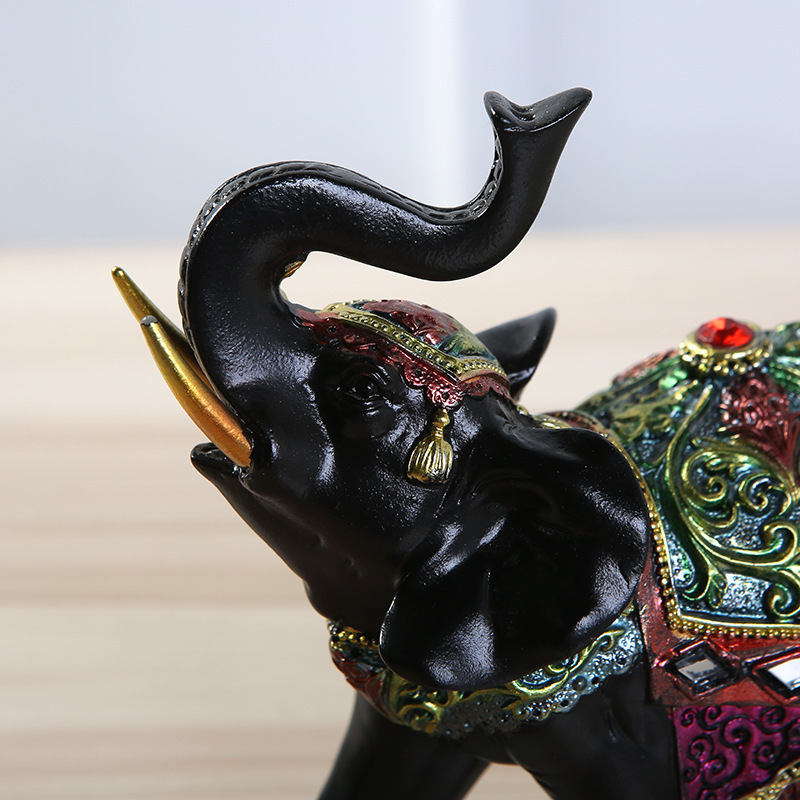 Thailand Creative Home Decor Collectible Figurine Statue Black Thai Elephant Resin Wealth Lucky Figurines