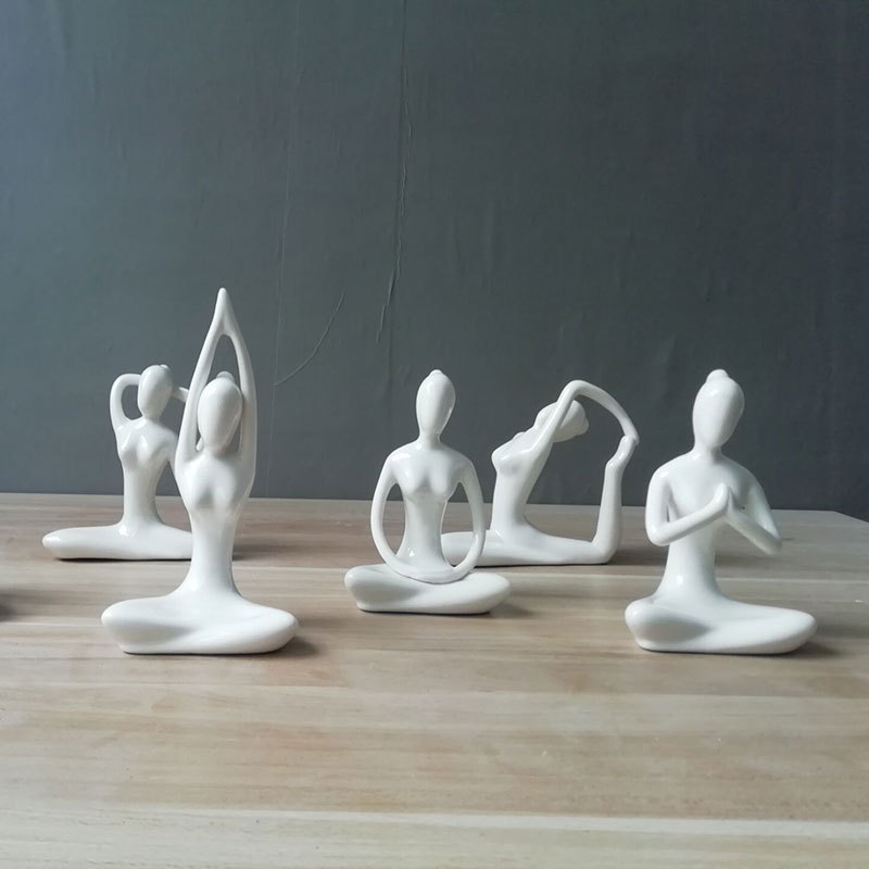 Black White Resin Meditation Yoga Pose Figurine Statues Ceramic Yoga Figure for Home Decoration