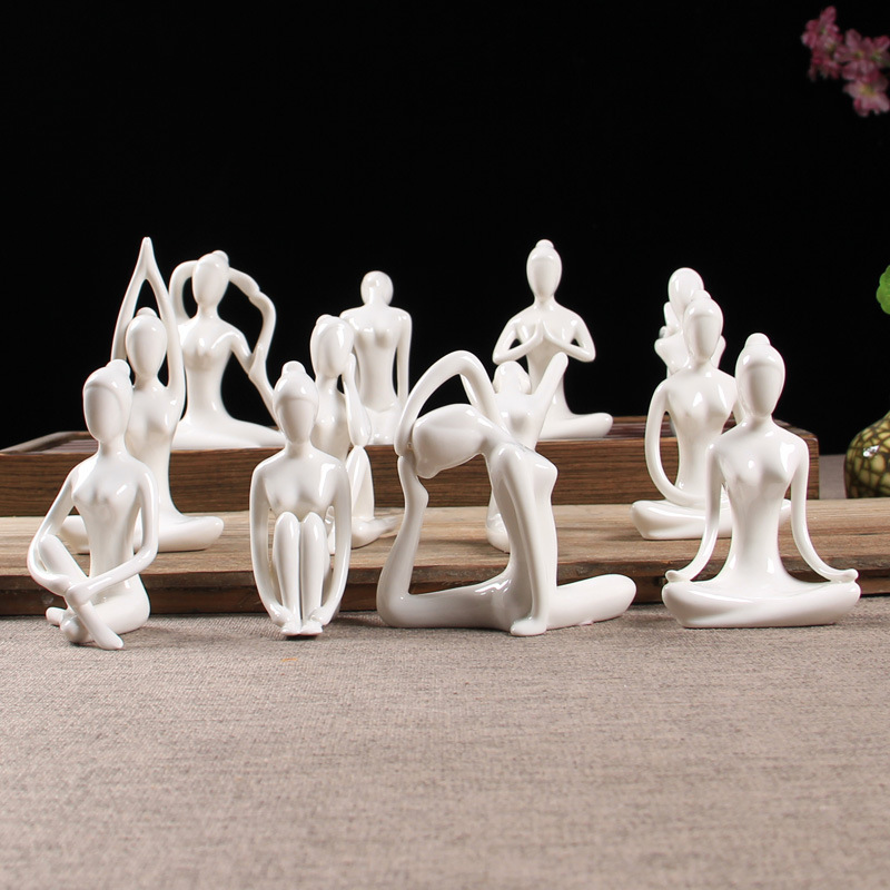 Black White Resin Meditation Yoga Pose Figurine Statues Ceramic Yoga Figure for Home Decoration