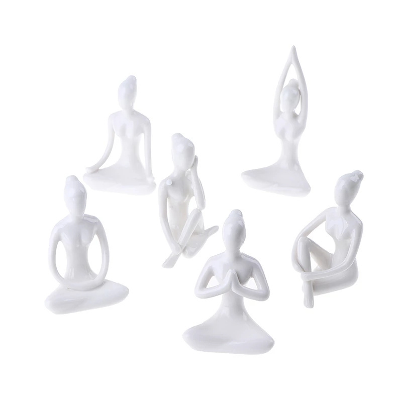 Black White Resin Meditation Yoga Pose Figurine Statues Ceramic Yoga Figure for Home Decoration