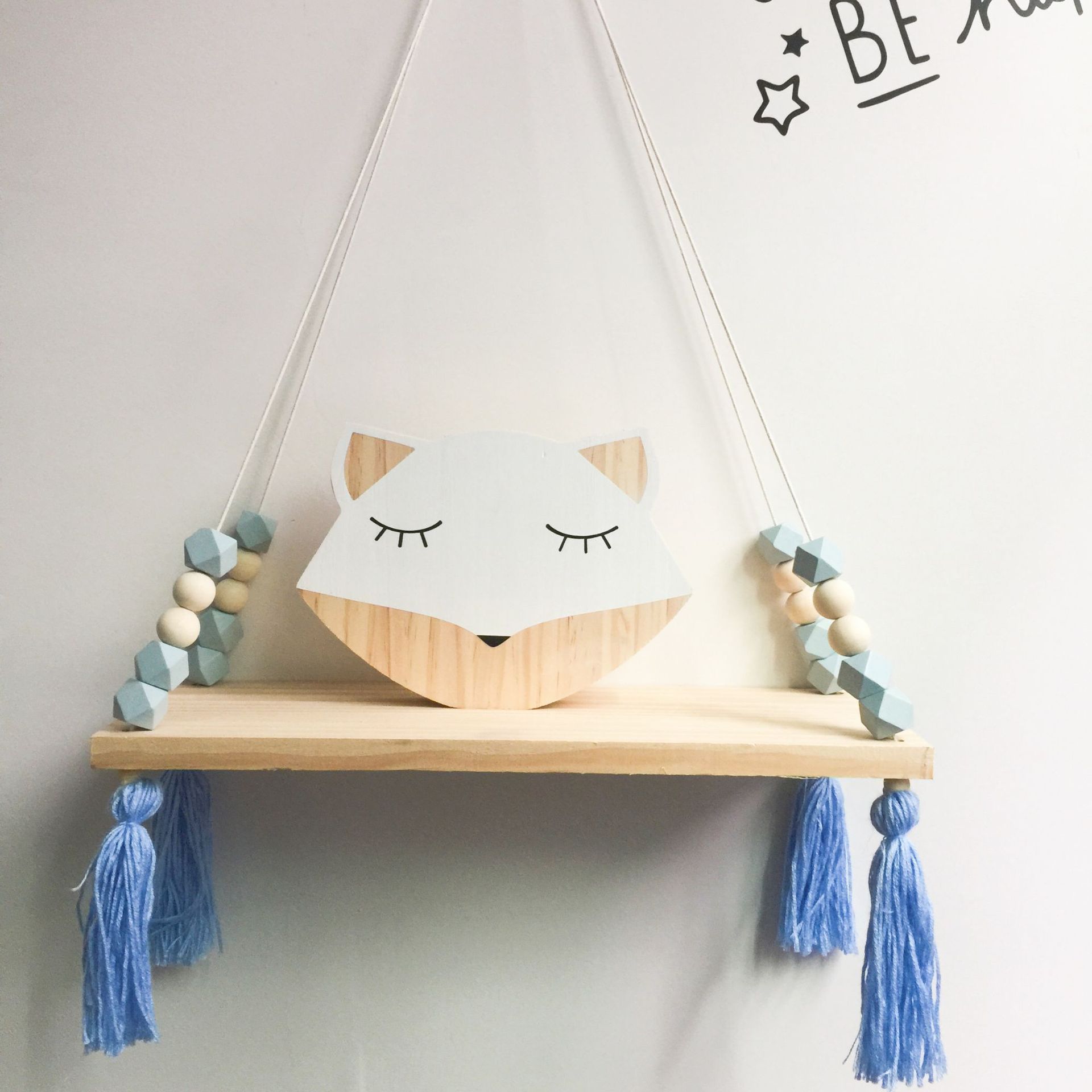 Nordic Wooden Storage Shelf Rack with Wooden Beads Wall Hanging Decor for Baby Kids Children Room Nursery Furnish  Decor