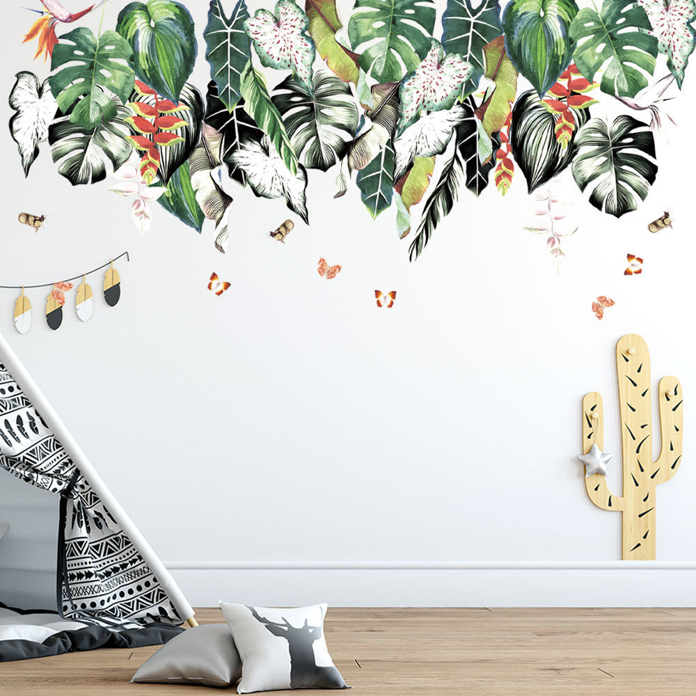 Fresh Green Leaves Wall Stickers Creative Home Decor Bedroom Living Room Sofa Background Wall Decoration Self-adhesive Sticker