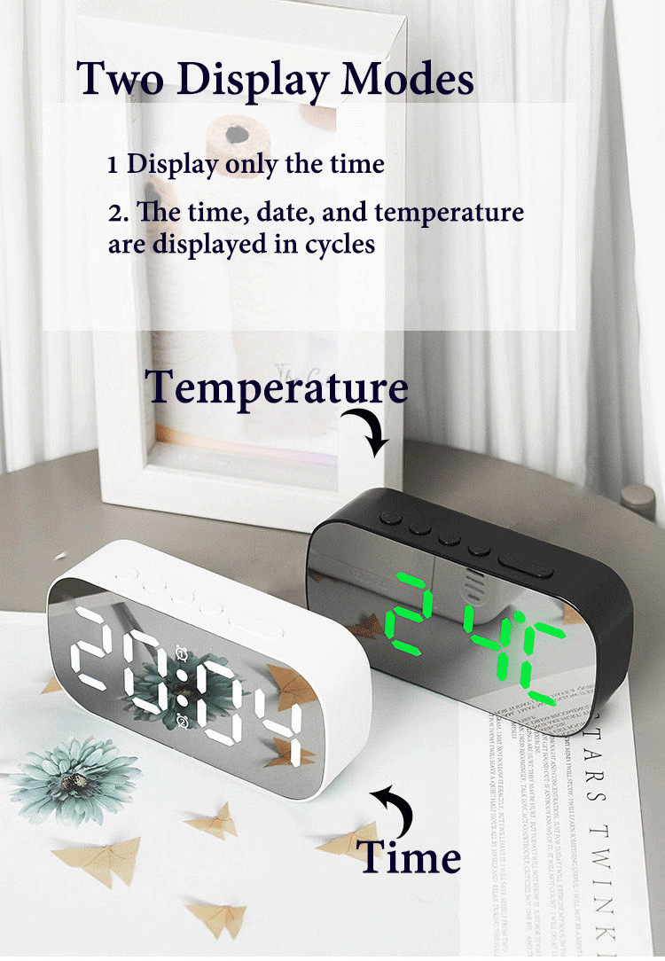 Rechargeable Digital Alarm Clock Snooze Night Mode Table Clock USB Temperature Time Display LED Clocks