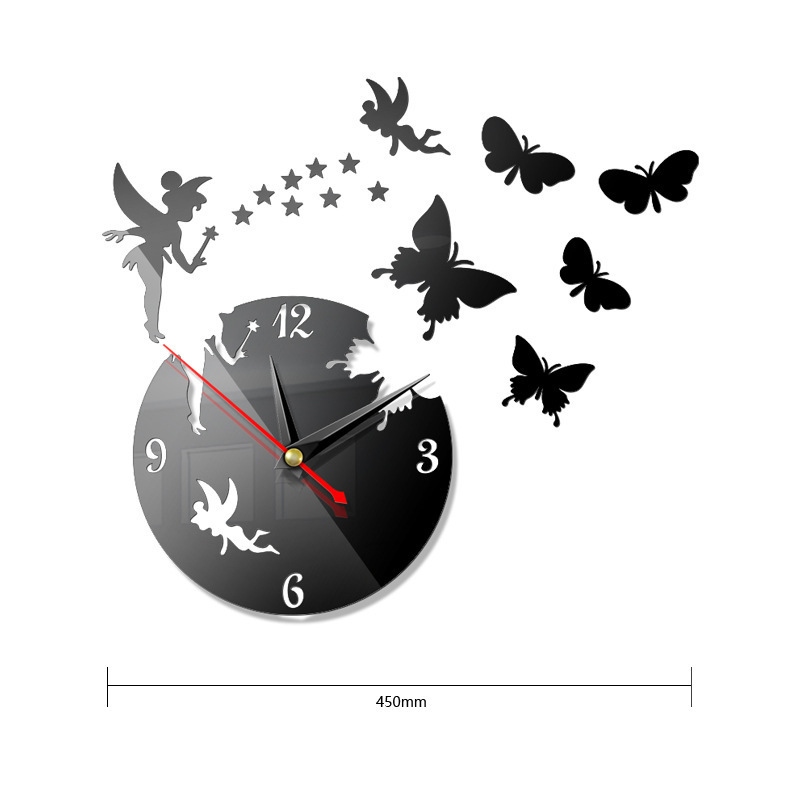 Hot sale diy geometric wall watches mirror acrylic quartz clock stars and butterfly decoration wall stickers clock