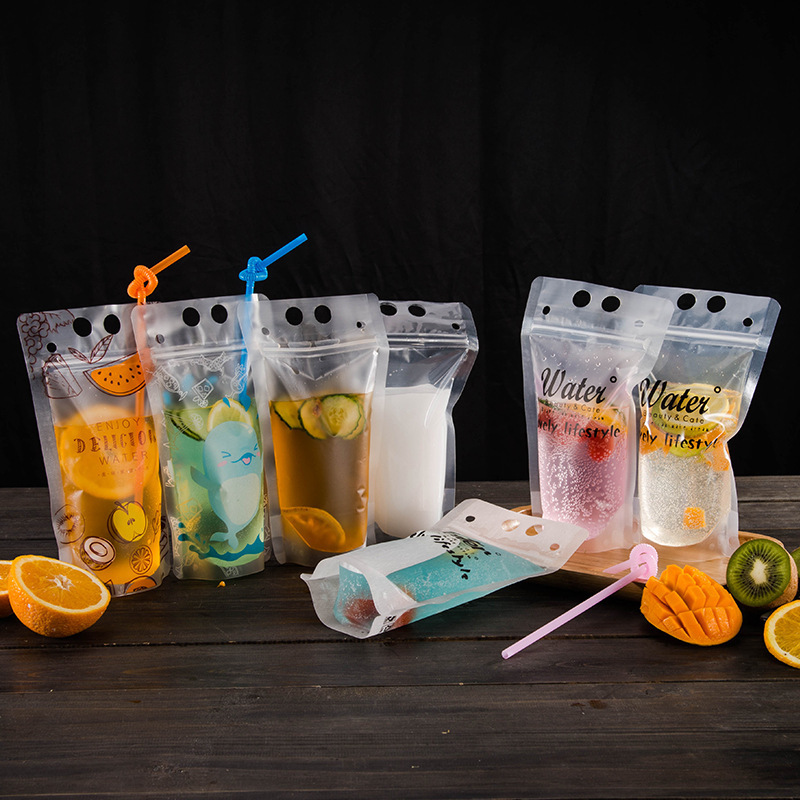 Stand Up Pouches Bag Packaging Juice Drinking Straw Hole Custom Plastic Reusable Clear Drink Pouches