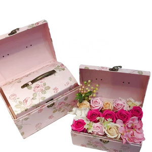 Popular Cardboard Paper Suitcase Handle Square Gift Best Boxes Flowers Packaging Suitcase Gift Box Paperboard Recyclable Accept