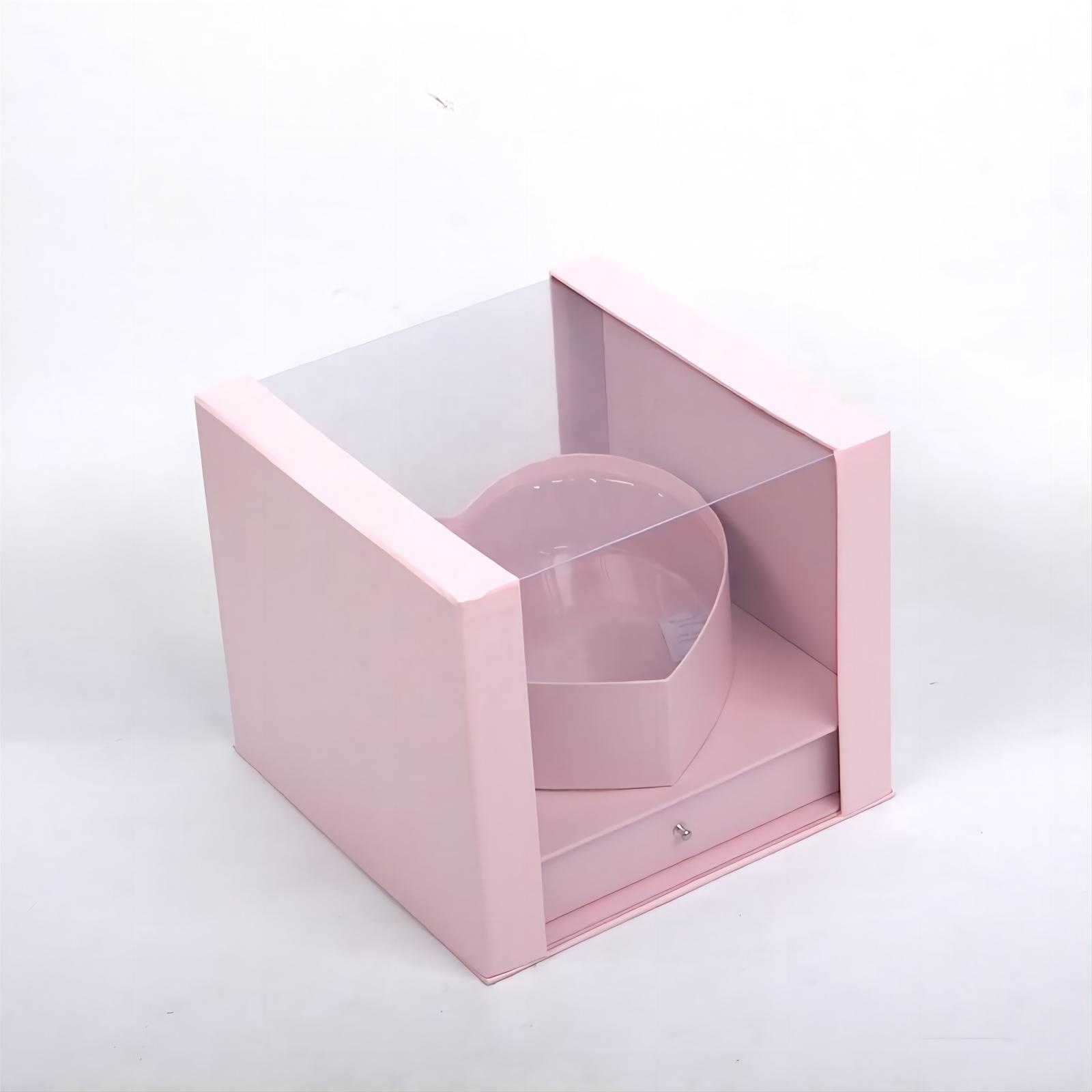 Luxury PVC Cover Transparent Window Square Drawer Box Flower Arrangement Box Gift Box with Ribbon