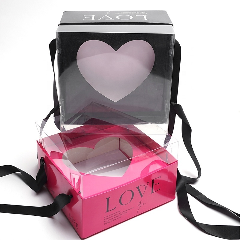 Factory Sells  Folding Mirror Handle Box  Valentine'S Day Flower Box Pvc Heart Handle Box