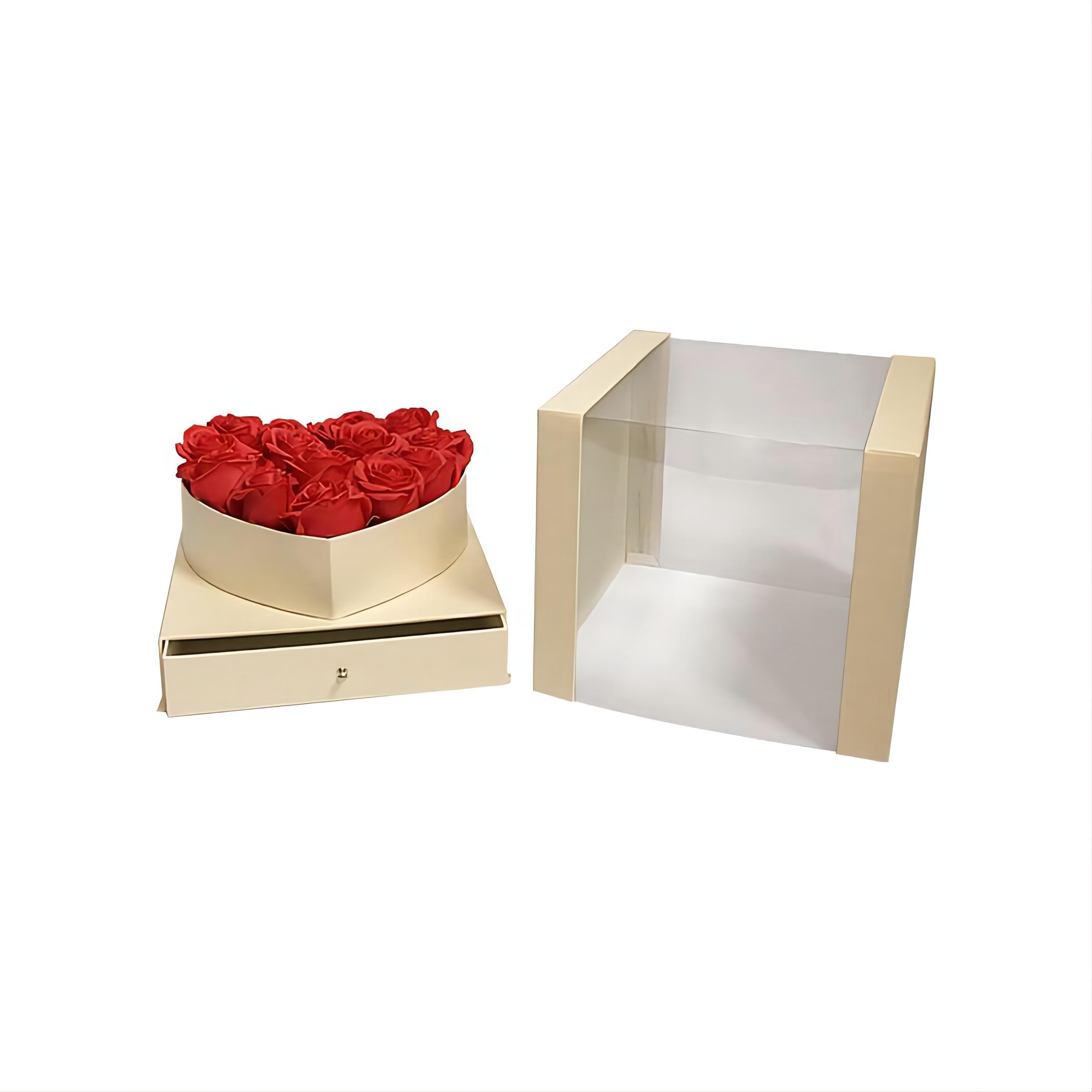 Luxury PVC Cover Transparent Window Square Drawer Box Flower Arrangement Box Gift Box with Ribbon