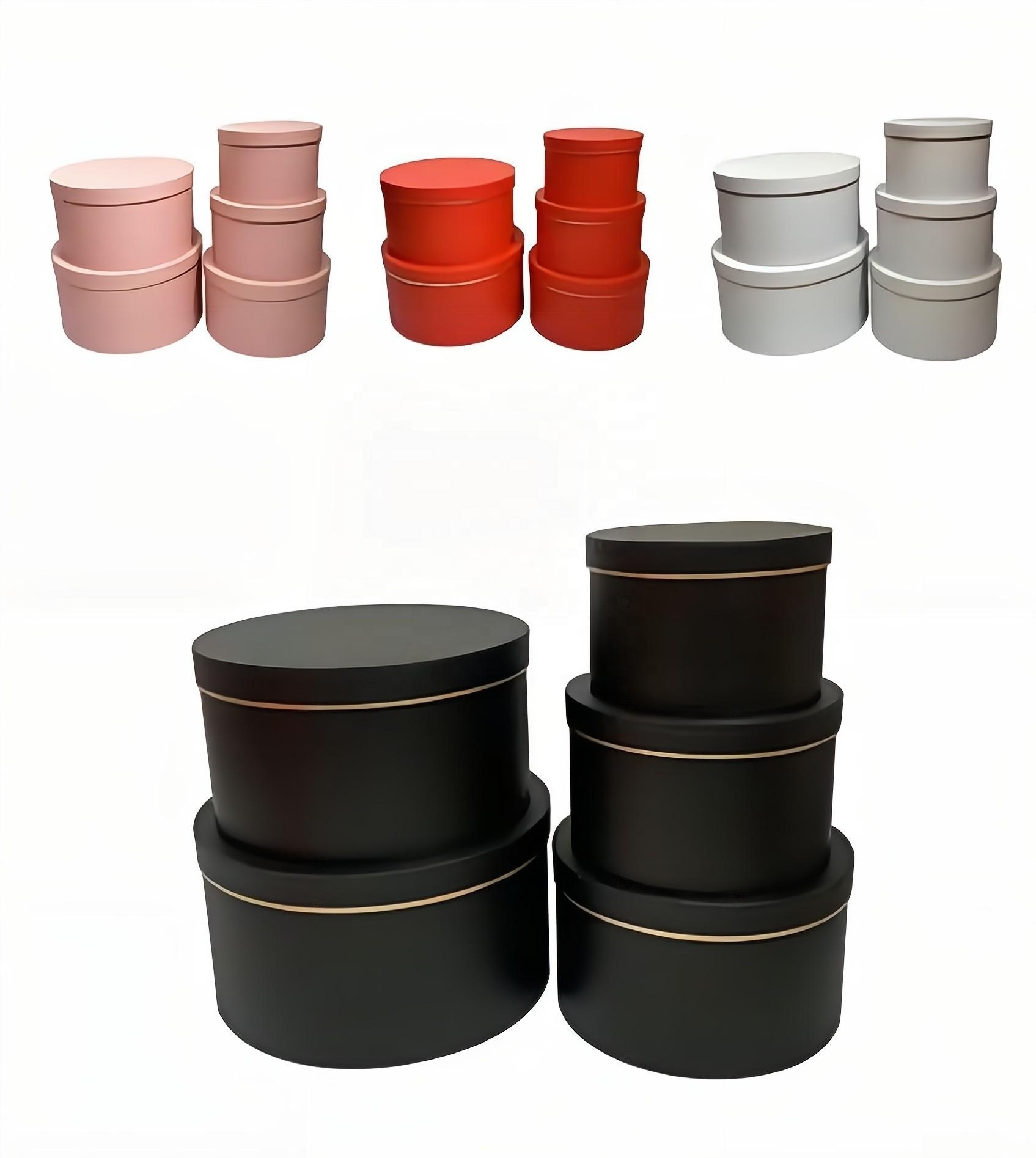 New Classic Solid Color Cardboard Round Set 5 Flower Gift Box Flower Box Hug Bucket Gift Packaging Box