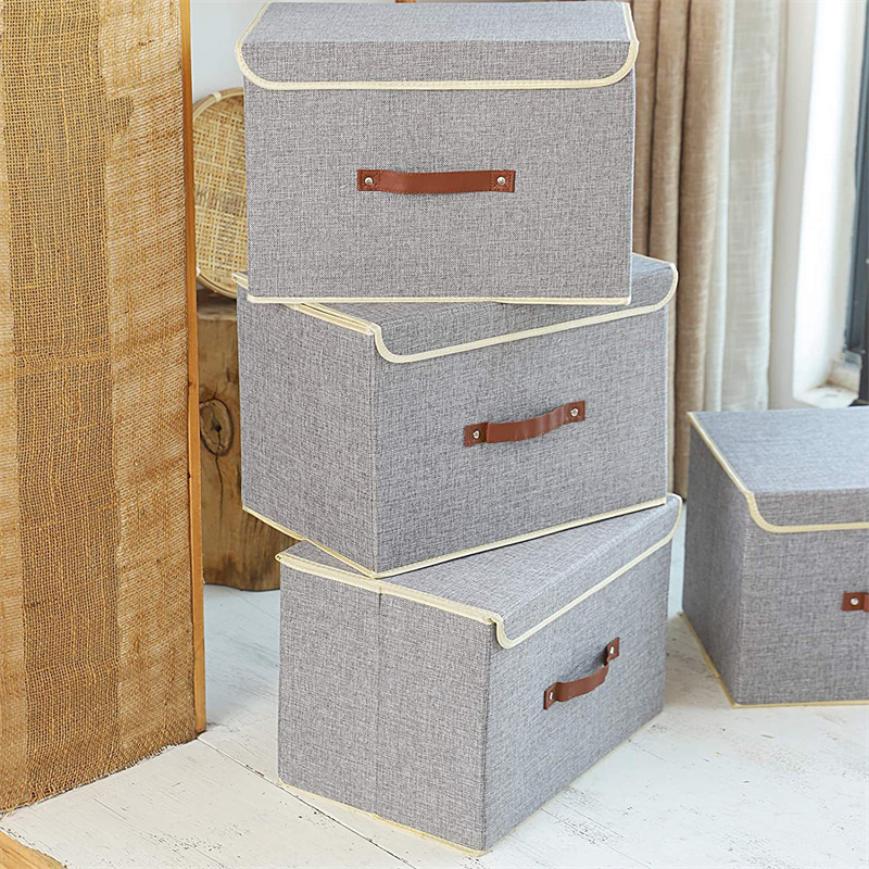 Linen Fabric Foldable Storage Cube Bin Organizer Basket Large Toy Clothes Blanket Box Collapsible Household Storage Containers