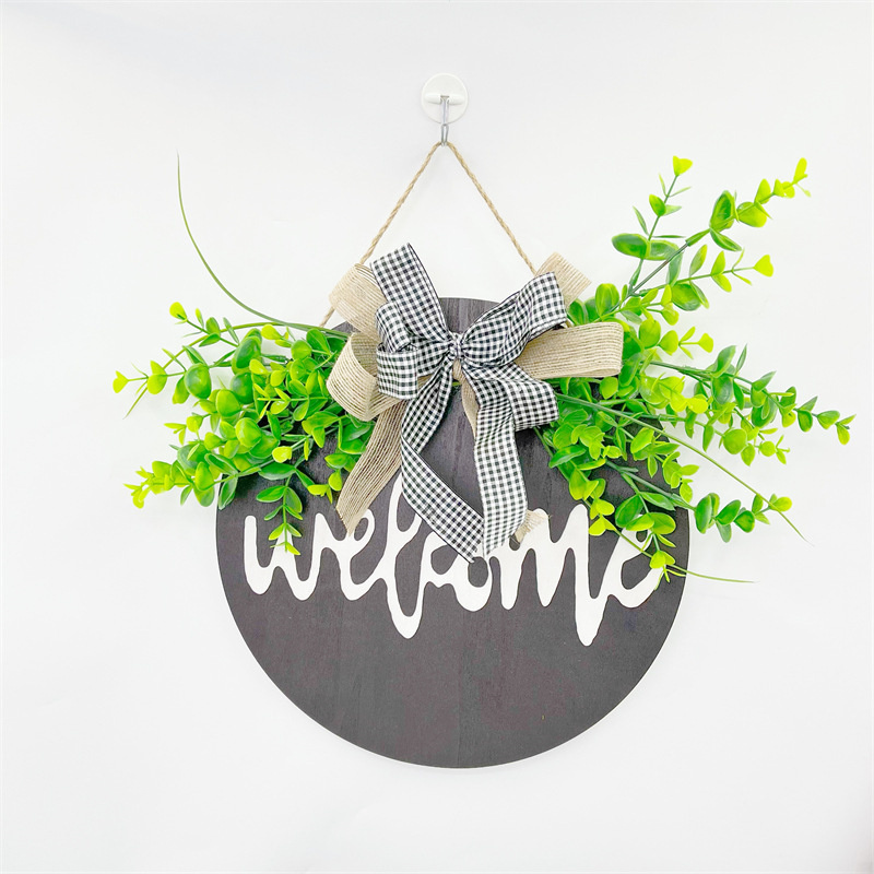 Rustic Wooden Door Decorations Wreaths Front Door Decor Hanging Front Door Welcome Sign Farmhouse Porch Sign with Flowers