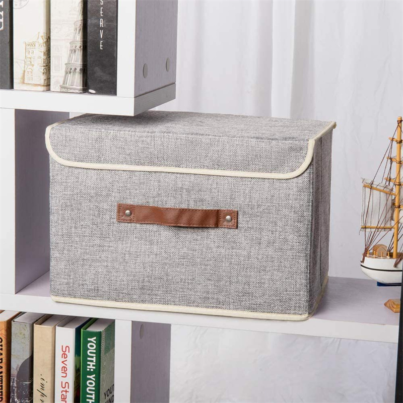 Linen Fabric Foldable Storage Cube Bin Organizer Basket Large Toy Clothes Blanket Box Collapsible Household Storage Containers