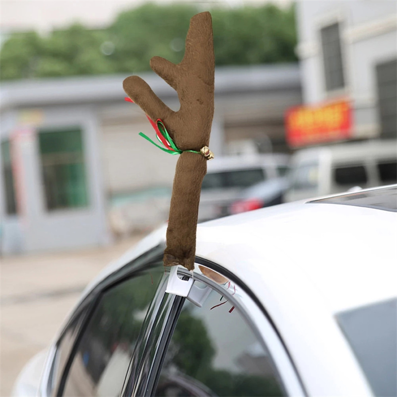 Car Reindeer Antlers Nose Christmas Ornament Decorations for Car Window Roof-Top Grille Rudolph Reindeer Kit