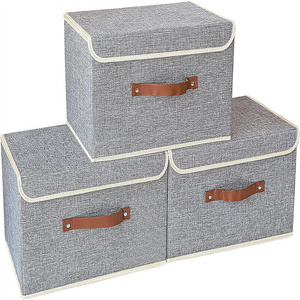 Linen Fabric Foldable Storage Cube Bin Organizer Basket Large Toy Clothes Blanket Box Collapsible Household Storage Containers