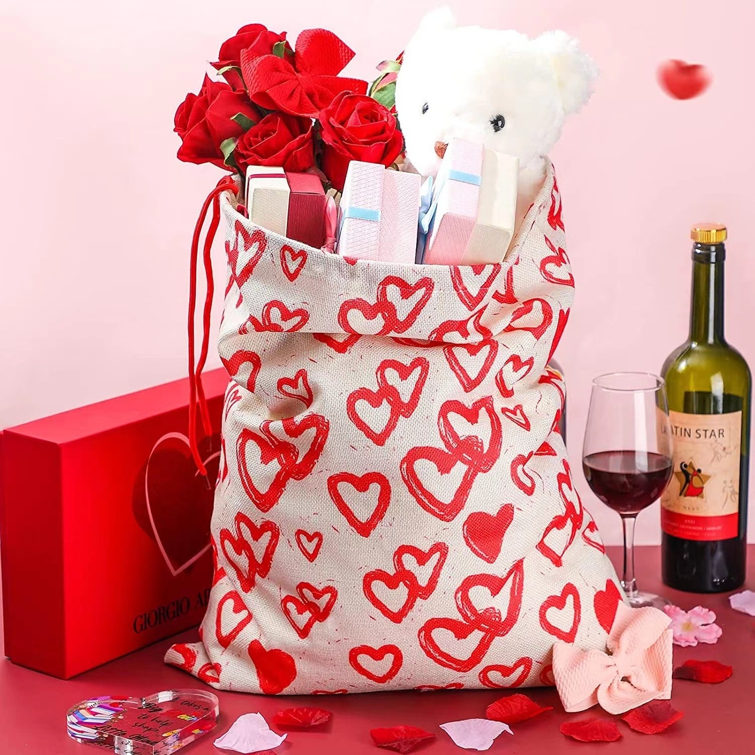 Factory Sales Cotton Linen Canvas Gift Bag Drawstring Pocket Wedding Party Valentine's Day Candy Packaging Christmas Decorations