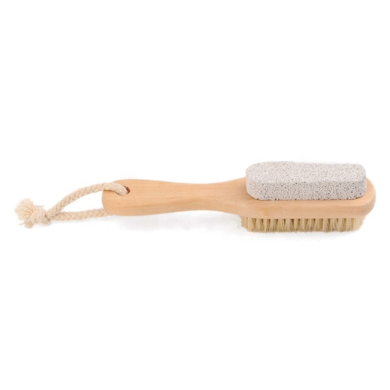 Customized Wooden Long Handle Body Exfoliating Bath Pumice Double Sided Callus Remover Pumice Stone Soft Bristle Brush