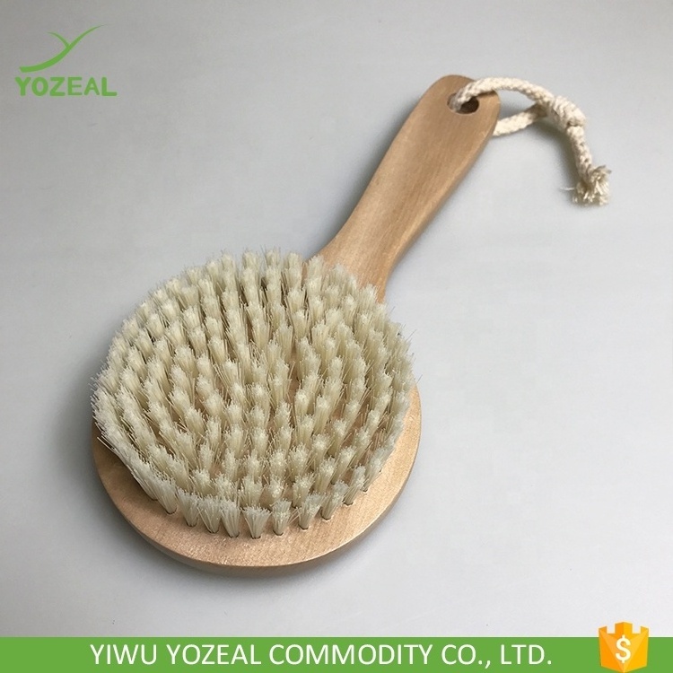 Body Cleansing Massage Long Handle Wood Bristle Foot Scrub Brush With Pumice Stone