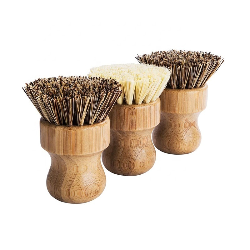 Natural Kitchen Dish Pot washing brush Beech wood and Bamboo Round Sisal Bristle Pot Brush Dish cleaning Brush