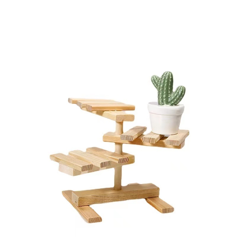 Creative Wooden Storage Shelf Small Succulent Pot Rack Home Deco Accessories Handcrafted Shelving 3 Layers Display Shelves