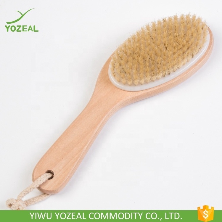 Body Cleansing Massage Long Handle Wood Bristle Foot Scrub Brush With Pumice Stone