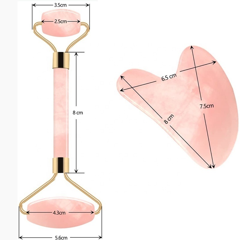 Natural jade crystal double head roller thin face massage jade roller and gua sha facial eye massage roller kit