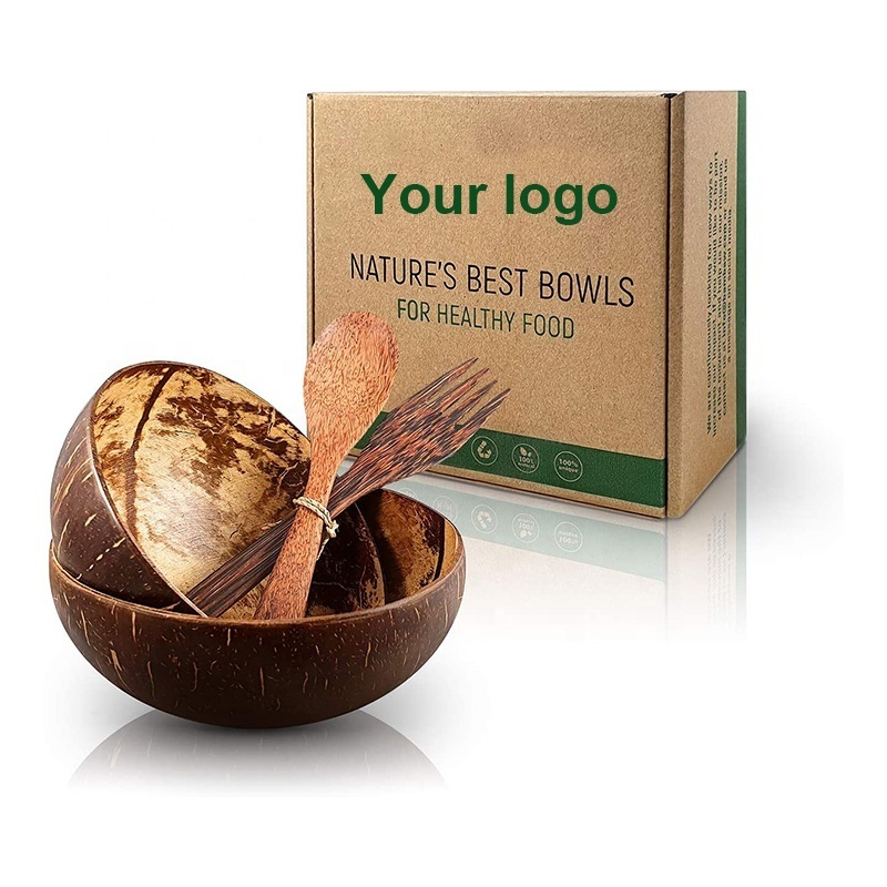 Organic Natural Handmade Coconut Shell Bowls with Spoon Eco-friendly  Coconut Bowls set